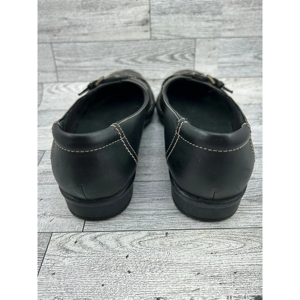 Clarks Bendables Black Leather Woven Buckle Loafers Shoes‎ 65085 Women 7M